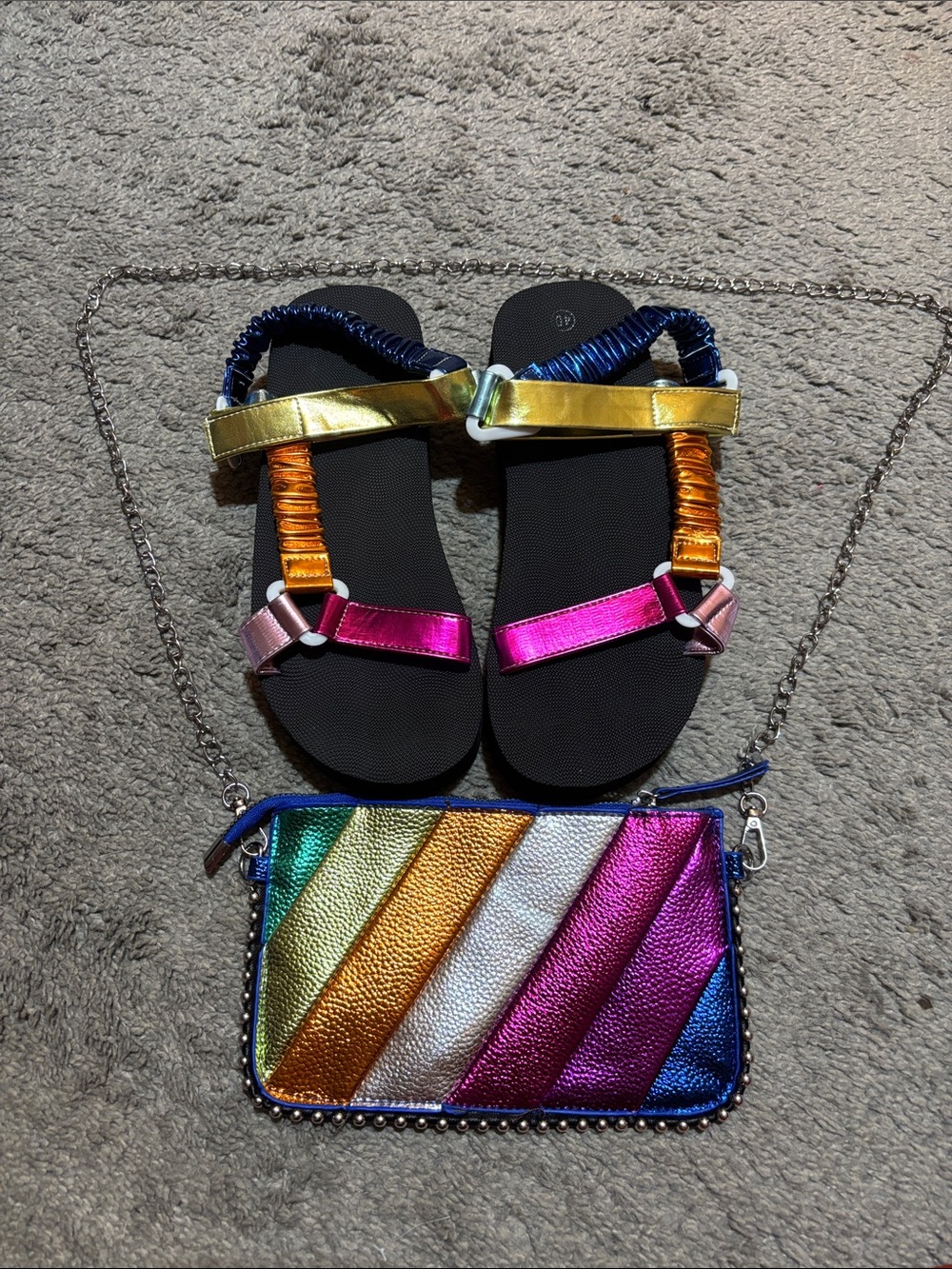 Multicolor Sandals + Crossbody Bag Set